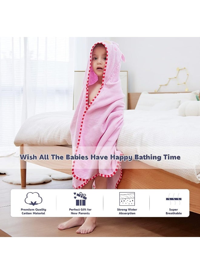 MICHLEY Animal Face Hooded Baby Towel Cotton Bathrobe for Boys Girls 0-6 Year Light Pink
