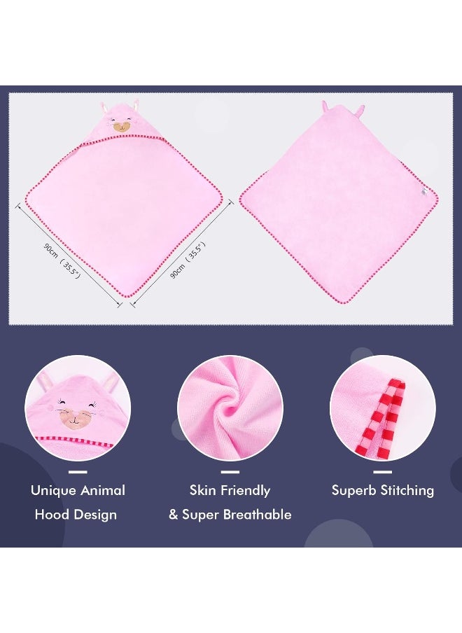 MICHLEY Animal Face Hooded Baby Towel Cotton Bathrobe for Boys Girls 0-6 Year Light Pink