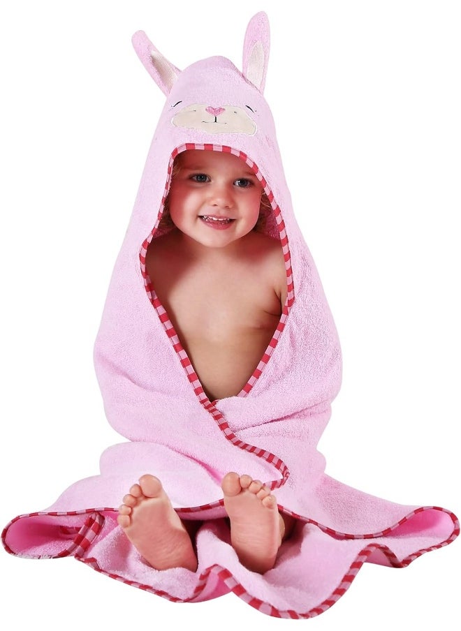 MICHLEY Animal Face Hooded Baby Towel Cotton Bathrobe for Boys Girls 0-6 Year Light Pink