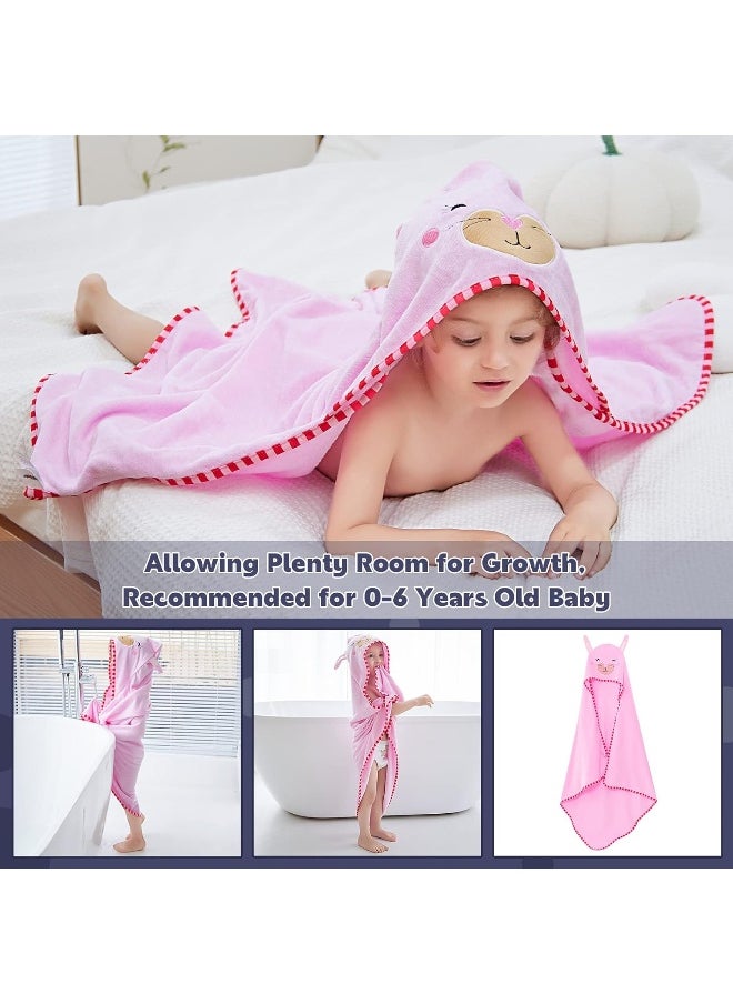 MICHLEY Animal Face Hooded Baby Towel Cotton Bathrobe for Boys Girls 0-6 Year Light Pink