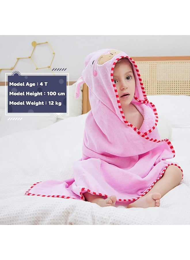 MICHLEY Animal Face Hooded Baby Towel Cotton Bathrobe for Boys Girls 0-6 Year Light Pink