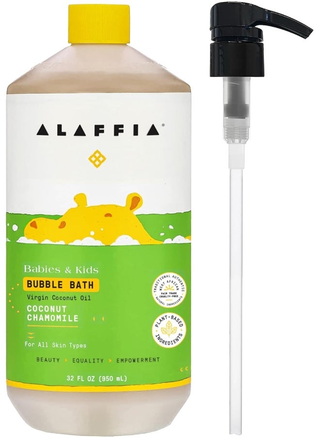 Alaffia Babies & Kids Bubble Bath, Coconut Chamomile, Pump Included – Gentle Cleanser with Raw Shea Butter and Yarrow, 32 Fl Oz