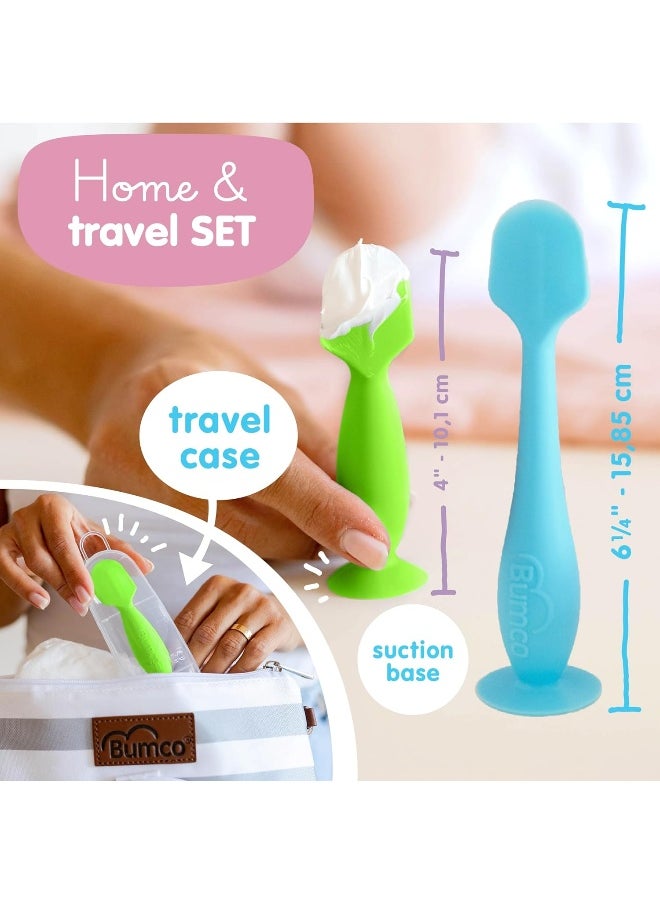 Baby Bum Brush, Original Diaper Rash Cream Applicator, Soft Flexible Silicone Brush, Unique Gift + Mini Diaper Rash Cream Applicator with Travel Case