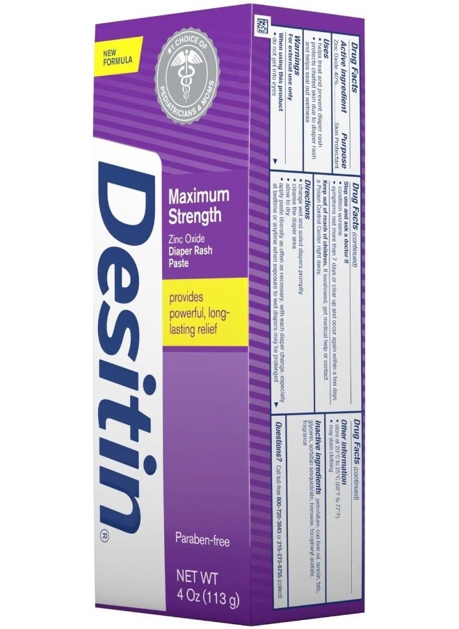 Desitin Maximum Strength Zinc Oxide Diaper Rash Paste 4.8 Oz. (Pack Of 3)
