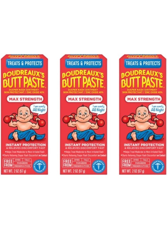 Boudreaux's Butt Paste Maximum Strength Diaper Rash Ointment, 2 oz, 3 Pack