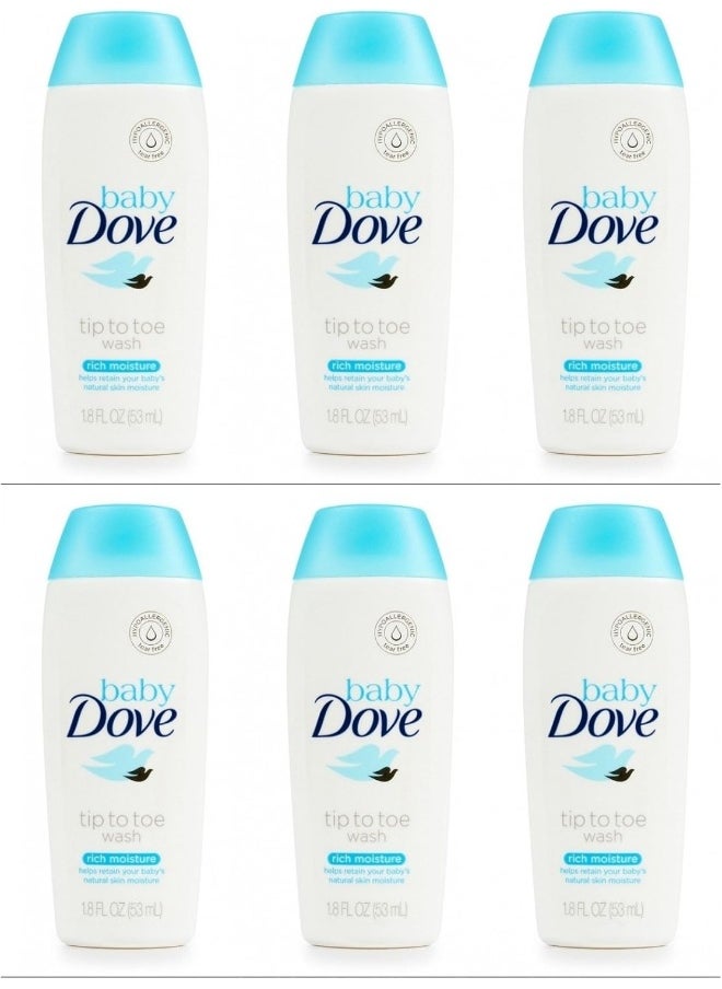 Baby Dove Body Wash Tip To Toe Sensitive Moisture 1.8 Oz Travel Size (Pack Of 6)