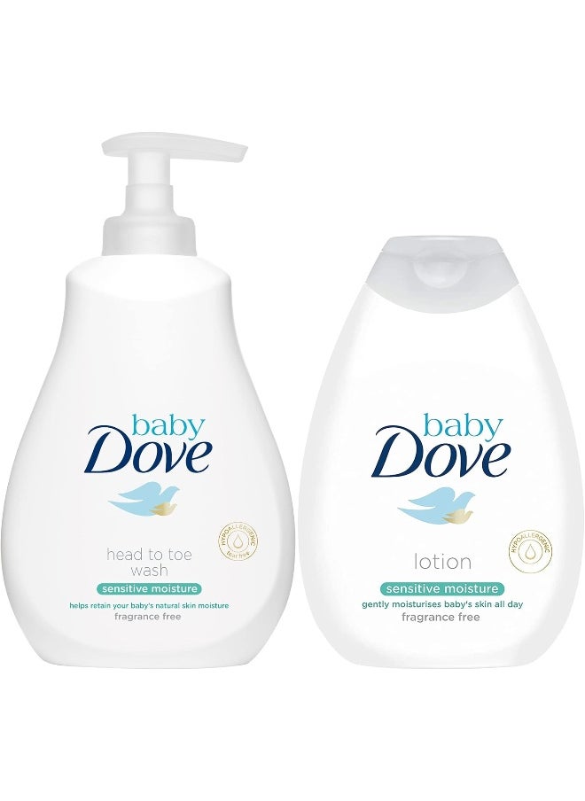 Dove Ba Sensitive Moisture Bundle: Tip to Toe Wash and Lotion, 13 Ounce Each