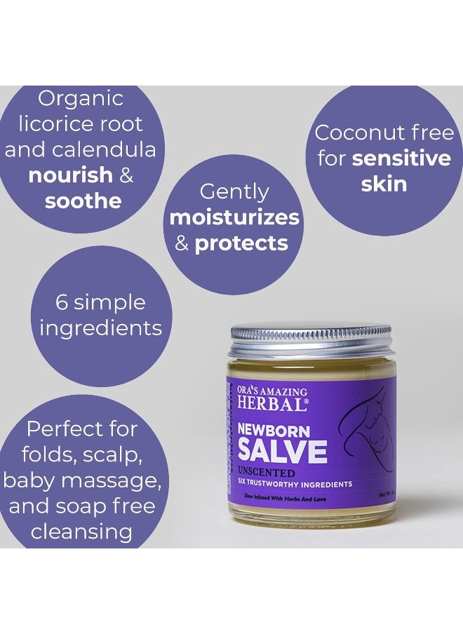 Newborn Salve, Calendula Baby Salve, Diaper Rash Cream, EWG Verified Baby Ointment, Infant Massage, Acne Eczema, Butt Cream, Cradle Cap, Natural Paraben Free, Ora's Amazing Herbal, 4 oz