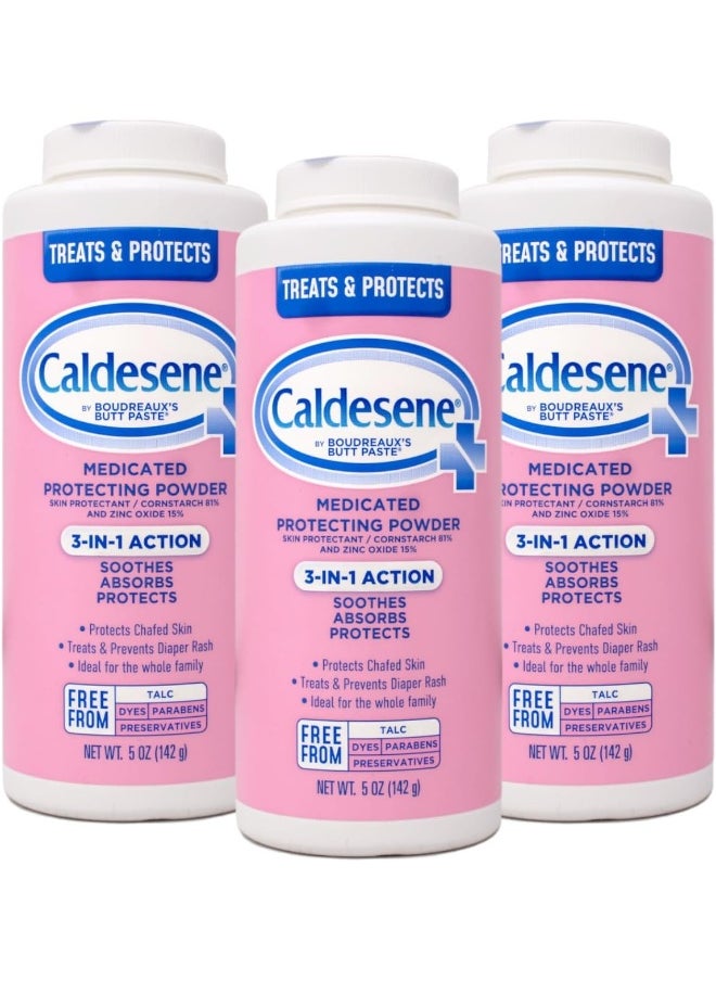 Caldesene Medicated Protecting Powder with Zinc Oxide & Cornstarch, 5 oz (Pack of 3)