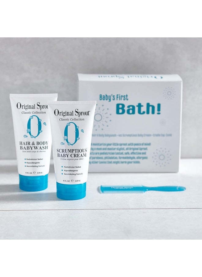 Original Sprout Baby's First Bath Kit: 1x Hair & Body Baby Wash 118ml + 1x Scrumptious Baby Cream 118ml + 1x Comb (For Babies & Up) 3pcs
