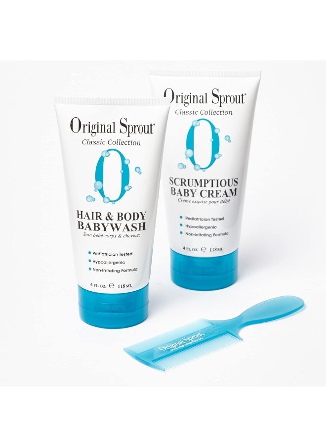 Original Sprout Baby's First Bath Kit: 1x Hair & Body Baby Wash 118ml + 1x Scrumptious Baby Cream 118ml + 1x Comb (For Babies & Up) 3pcs