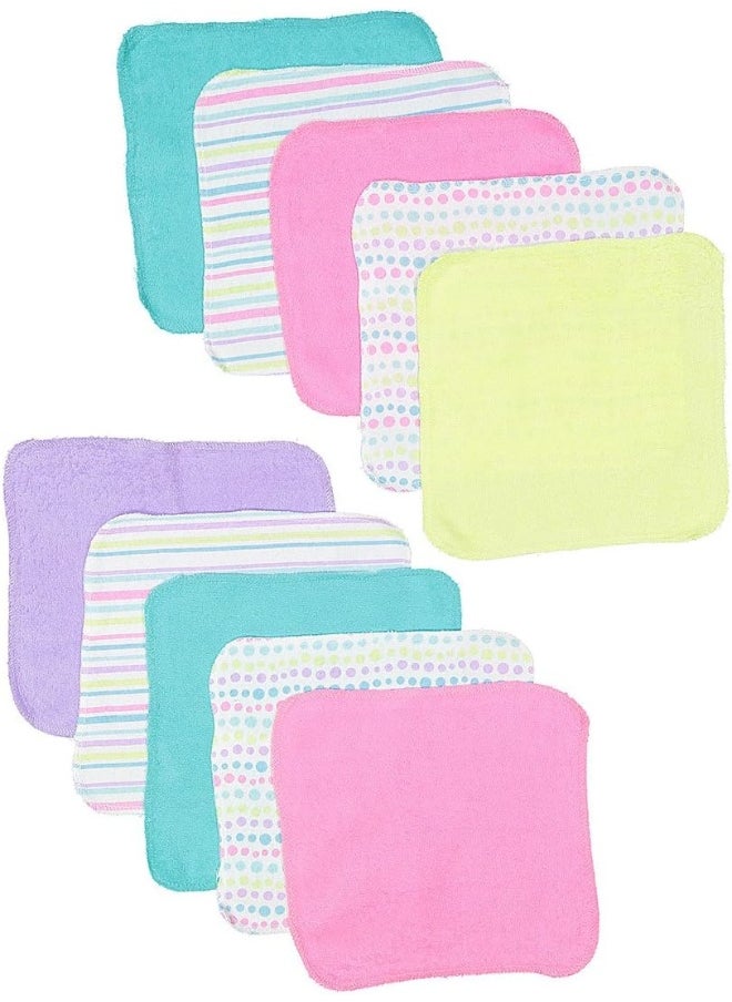 Spasilk Washcloth Wipes Set for Newborn Boys and Girls, Soft Terry Washcloth Set, Pack of 10, Aqua Bubbles