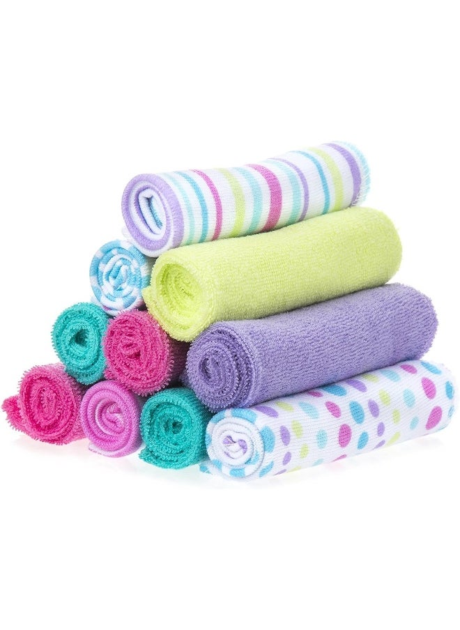 Spasilk Washcloth Wipes Set for Newborn Boys and Girls, Soft Terry Washcloth Set, Pack of 10, Aqua Bubbles