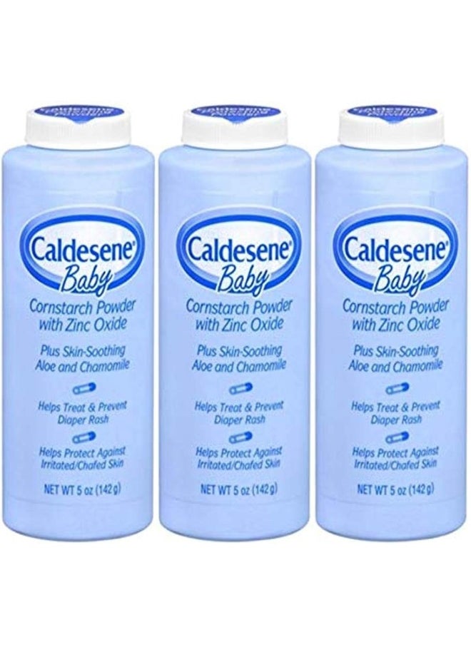 Caldesene Cornstarch Baby Powder with Zinc Oxide, Talc-Free Baby Powder, 5 Oz (3 Pack)