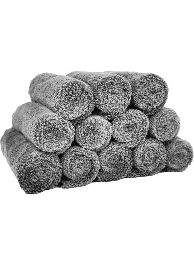 Kyapoo Jheppbay Baby Washcloths 12 Pack 12x12 Inches Microfiber Coral Fleece Extra Absorbent and Soft for Newborns, Infants and Toddlers-Grey