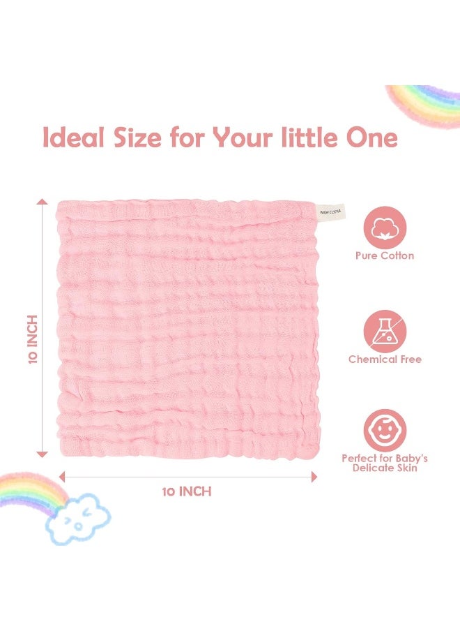 Orighty Muslin Baby Washcloths Pack of 6 - Soft Face Cloths for Newborn, Absorbent Baby Bath and Face Towels, 100% Cotton Baby Wipes, Burp Cloths, Feeding Towels for Babies and Infants - 10 x 10’’