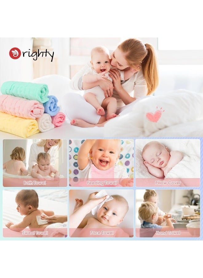Orighty Muslin Baby Washcloths Pack of 6 - Soft Face Cloths for Newborn, Absorbent Baby Bath and Face Towels, 100% Cotton Baby Wipes, Burp Cloths, Feeding Towels for Babies and Infants - 10 x 10’’