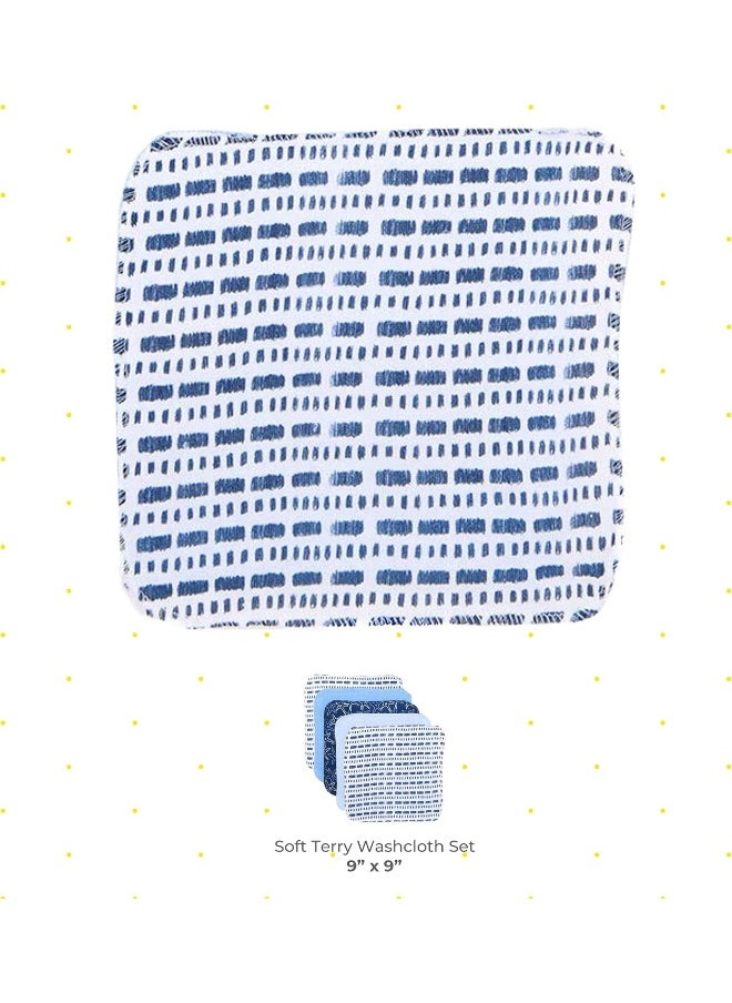 Spasilk Washcloth Wipes Set for Newborn Boys and Girls, Soft Terry Washcloth Set, Pack of 10, Blue Starfish