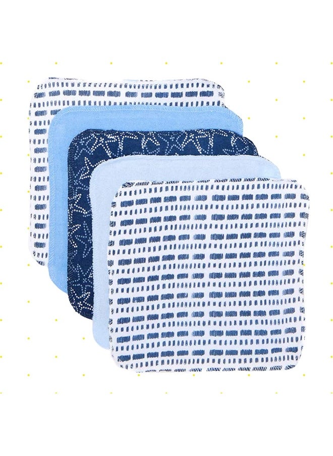 Spasilk Washcloth Wipes Set for Newborn Boys and Girls, Soft Terry Washcloth Set, Pack of 10, Blue Starfish