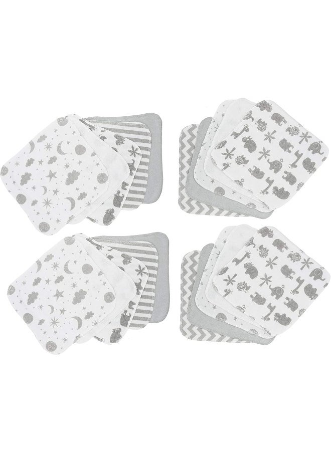 Spasilk Washcloth Wipes Set for Newborn Boys and Girls, Soft Terry Washcloth Set, Pack of 20, Gray Celestial