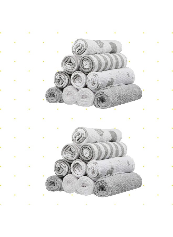 Spasilk Washcloth Wipes Set for Newborn Boys and Girls, Soft Terry Washcloth Set, Pack of 20, Gray Celestial