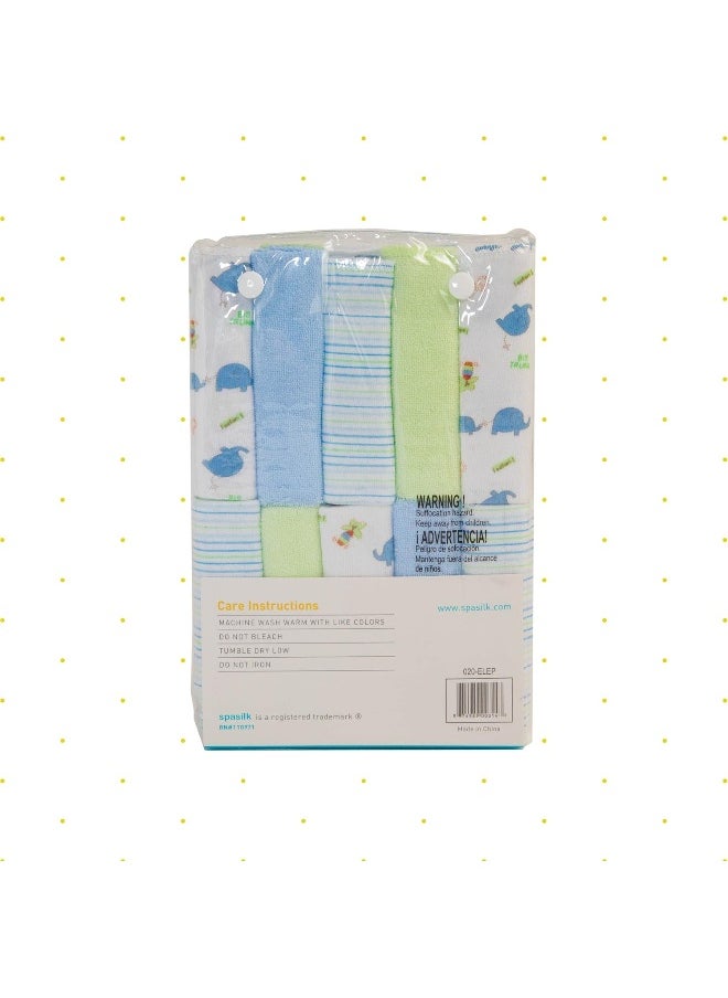 Spasilk Washcloth Wipes Set for Newborn Boys and Girls, Soft Terry Washcloth Set, Pack of 20, Blue Elephant