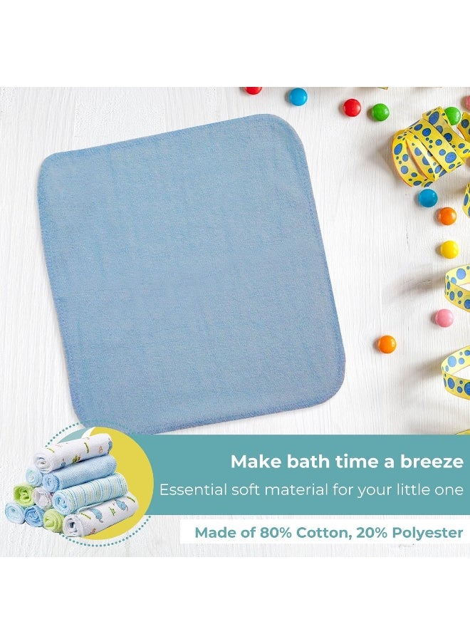 Spasilk Washcloth Wipes Set for Newborn Boys and Girls, Soft Terry Washcloth Set, Pack of 20, Blue Elephant