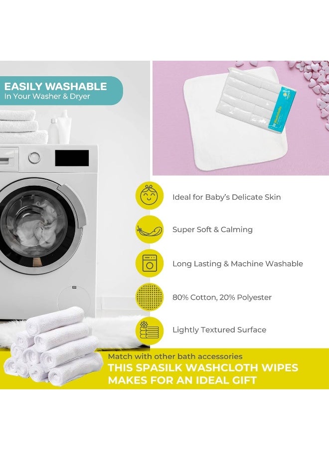Spasilk Washcloth Wipes Set for Newborn Boys and Girls, Soft Terry Washcloth Set, Pack of 20, White