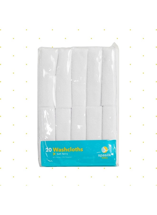 Spasilk Washcloth Wipes Set for Newborn Boys and Girls, Soft Terry Washcloth Set, Pack of 20, White