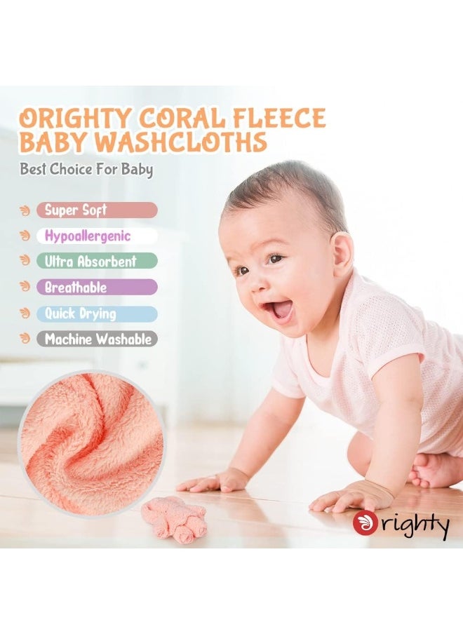 Orighty Baby Wash Cloths Pack of 50, Microfibre Coral Fleece Baby Face Towels, Soft and Absorbent Washcloths for Newborns, Gentle on Sensitive Skin for Face, Hands and Body, 7 x 9 Inches