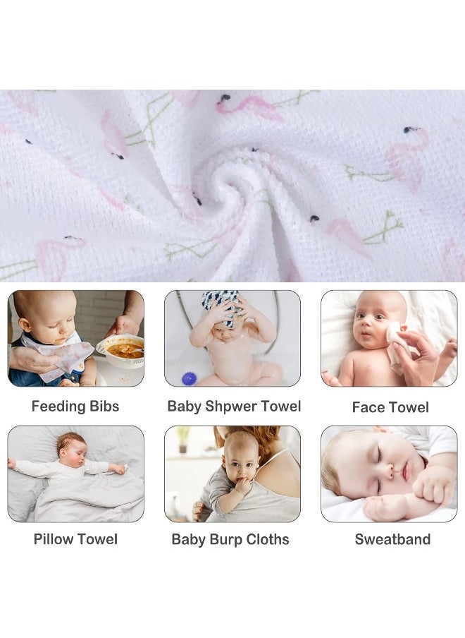 Viviland Baby Washcloths, 24 Pack Super Soft Baby Towels Care for Baby's Sensitive Skin, Kids Body Wash Face Cloth for Baby Girl/Boy, Bath Towel for Newborn and Infants, Flamingos Pattern 9 x 9 inch