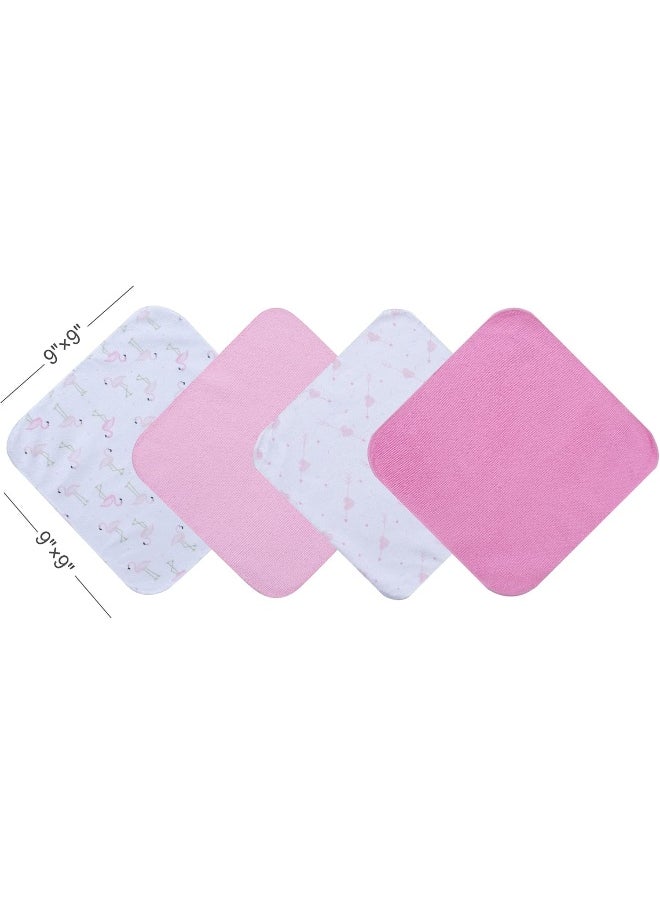 Viviland Baby Washcloths, 24 Pack Super Soft Baby Towels Care for Baby's Sensitive Skin, Kids Body Wash Face Cloth for Baby Girl/Boy, Bath Towel for Newborn and Infants, Flamingos Pattern 9 x 9 inch