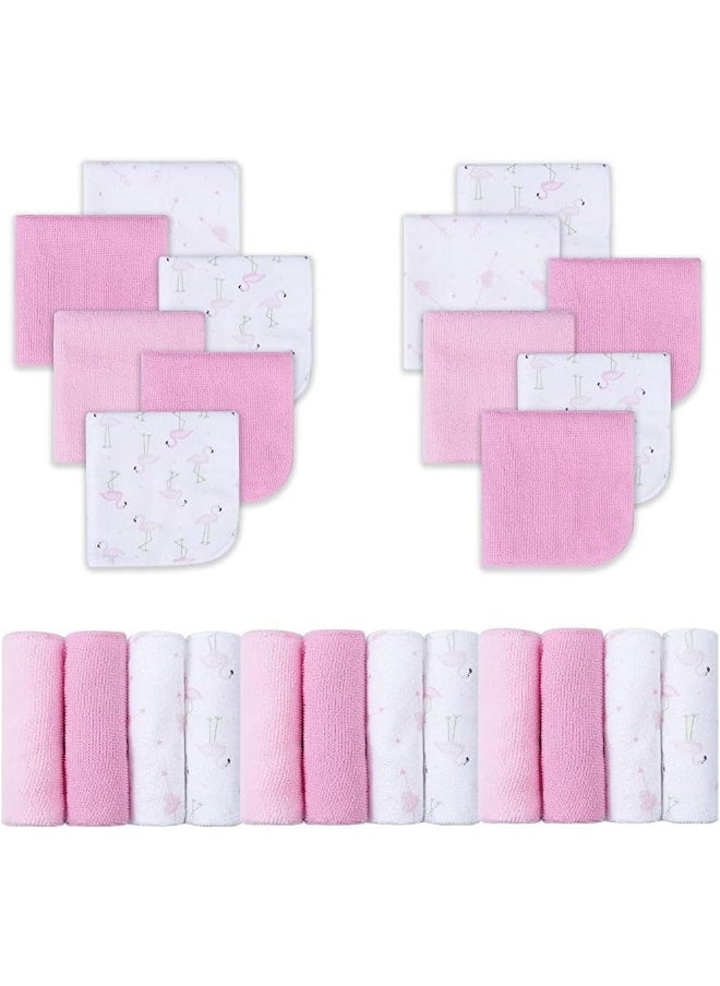 Viviland Baby Washcloths, 24 Pack Super Soft Baby Towels Care for Baby's Sensitive Skin, Kids Body Wash Face Cloth for Baby Girl/Boy, Bath Towel for Newborn and Infants, Flamingos Pattern 9 x 9 inch