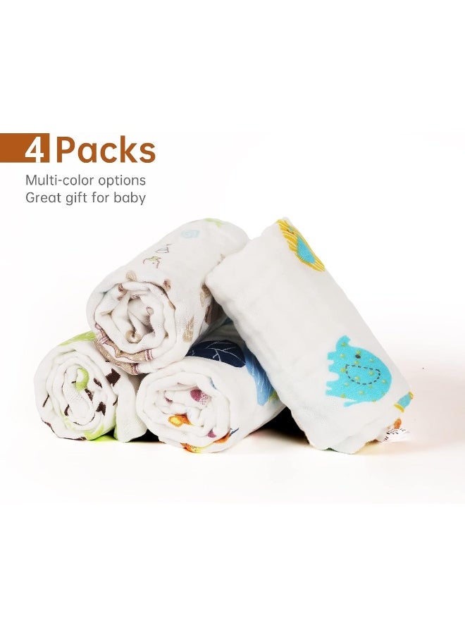 lasoftan Baby Muslin Burp Cloths, 100% Cotton Burping Cloths Super Absorbent Soft, Bath Towel Burp Cloths for Baby Girl Boy, Great Gift for Newborn, 10 x 20 inch, 4 Pack, Fox & Whale