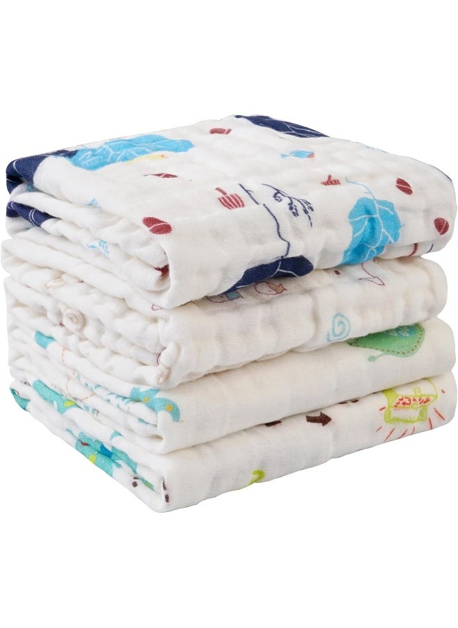 lasoftan Baby Muslin Burp Cloths, 100% Cotton Burping Cloths Super Absorbent Soft, Bath Towel Burp Cloths for Baby Girl Boy, Great Gift for Newborn, 10 x 20 inch, 4 Pack, Fox & Whale