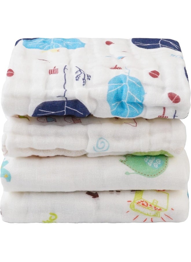 lasoftan Baby Muslin Burp Cloths, 100% Cotton Burping Cloths Super Absorbent Soft, Bath Towel Burp Cloths for Baby Girl Boy, Great Gift for Newborn, 10 x 20 inch, 4 Pack, Fox & Whale
