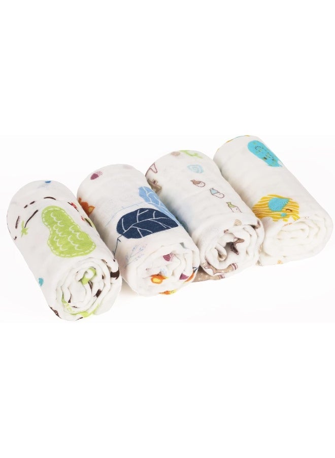 lasoftan Baby Muslin Burp Cloths, 100% Cotton Burping Cloths Super Absorbent Soft, Bath Towel Burp Cloths for Baby Girl Boy, Great Gift for Newborn, 10 x 20 inch, 4 Pack, Fox & Whale