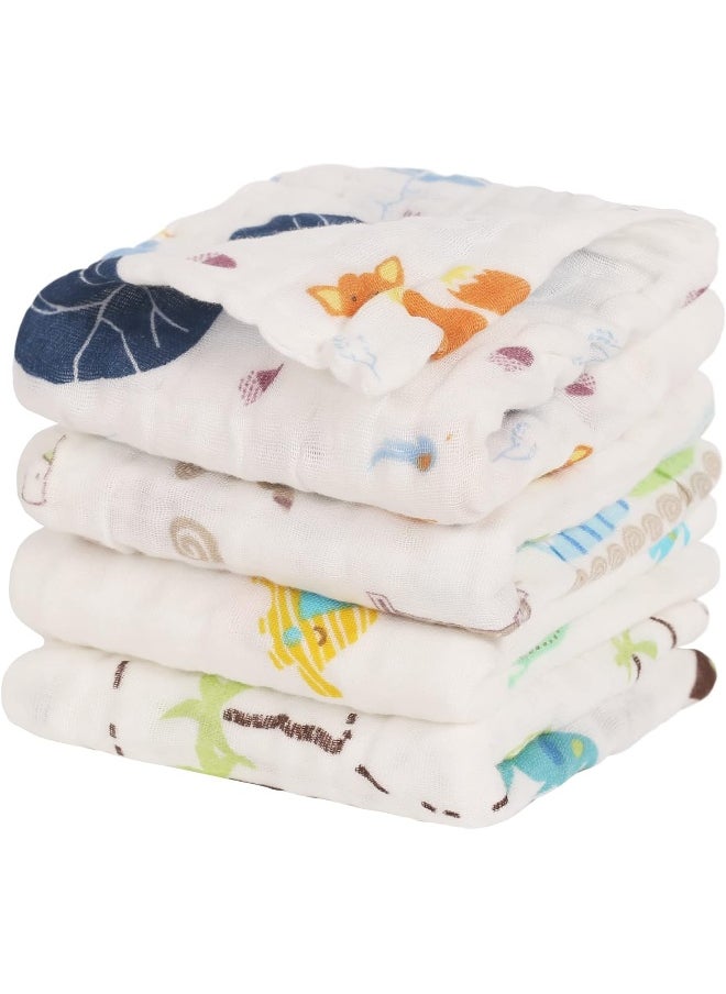 lasoftan Baby Muslin Burp Cloths, 100% Cotton Burping Cloths Super Absorbent Soft, Bath Towel Burp Cloths for Baby Girl Boy, Great Gift for Newborn, 10 x 20 inch, 4 Pack, Fox & Whale
