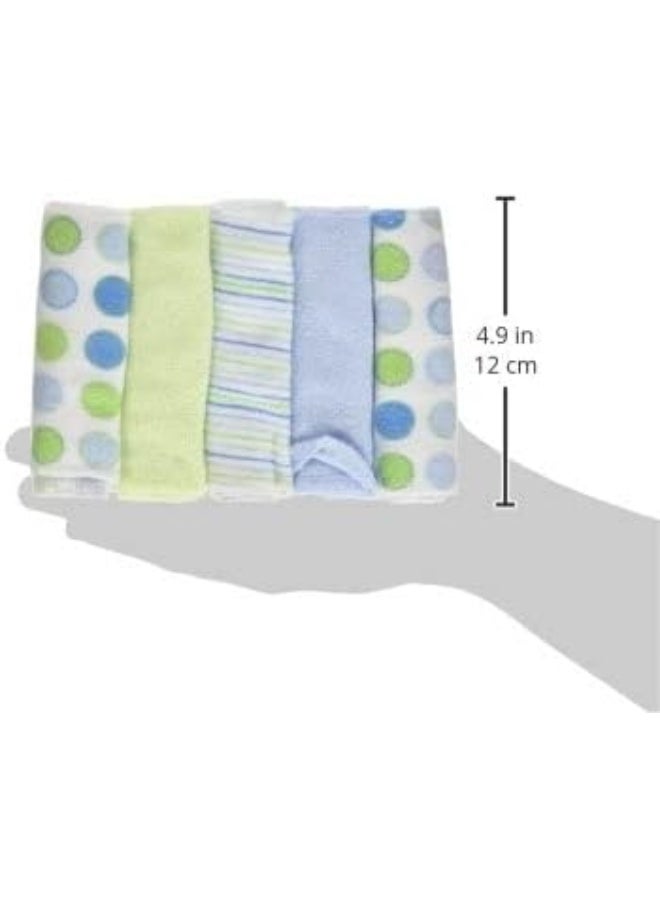 Spasilk Washcloth Wipes Set For Newborn Boys And Girls, Soft Terry Washcloth Set-Pack Of 20, Blue Dot
