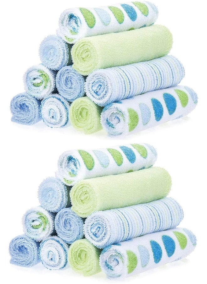 Spasilk Washcloth Wipes Set For Newborn Boys And Girls, Soft Terry Washcloth Set-Pack Of 20, Blue Dot