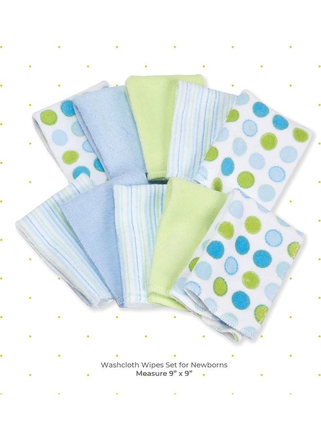 Spasilk Washcloth Wipes Set For Newborn Boys And Girls, Soft Terry Washcloth Set-Pack Of 20, Blue Dot