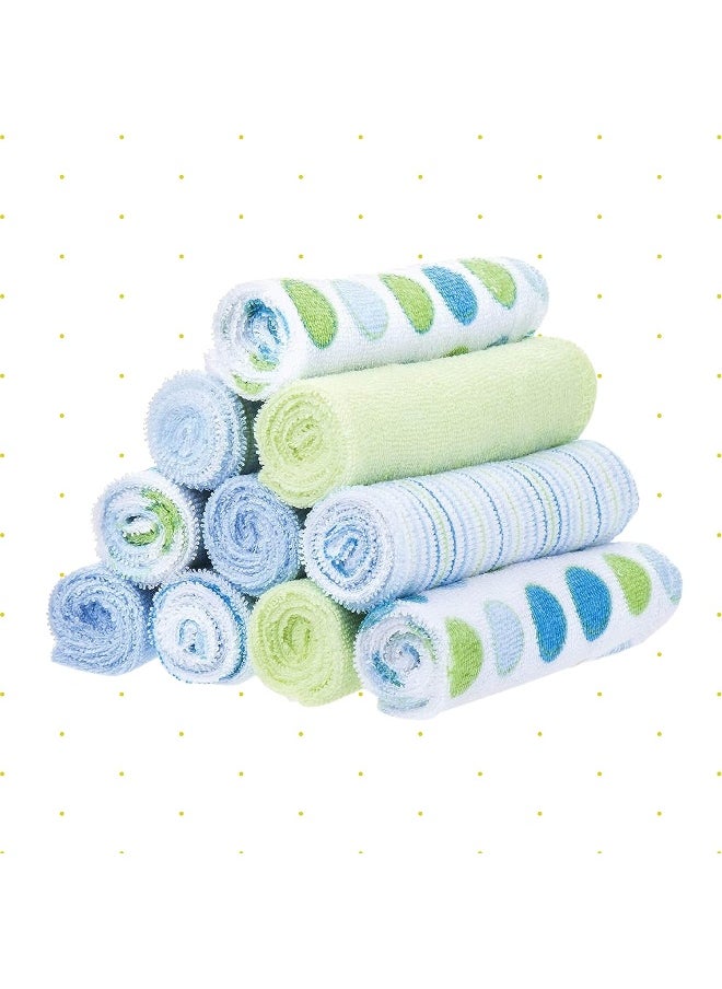 Spasilk Washcloth Wipes Set For Newborn Boys And Girls, Soft Terry Washcloth Set-Pack Of 20, Blue Dot