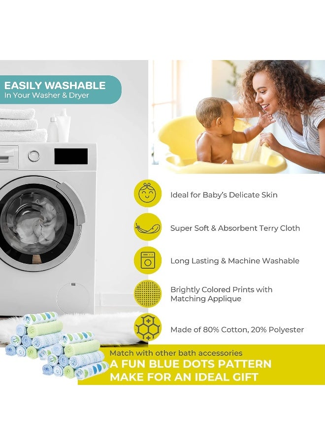 Spasilk Washcloth Wipes Set For Newborn Boys And Girls, Soft Terry Washcloth Set-Pack Of 20, Blue Dot