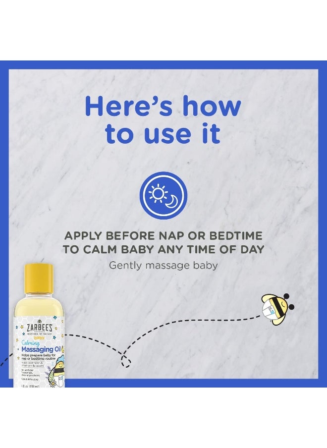 Zarbee's Baby Massage Oil, Calming and Soothing with Lavender and Chamomile to Help Sleep, 4oz Bottle