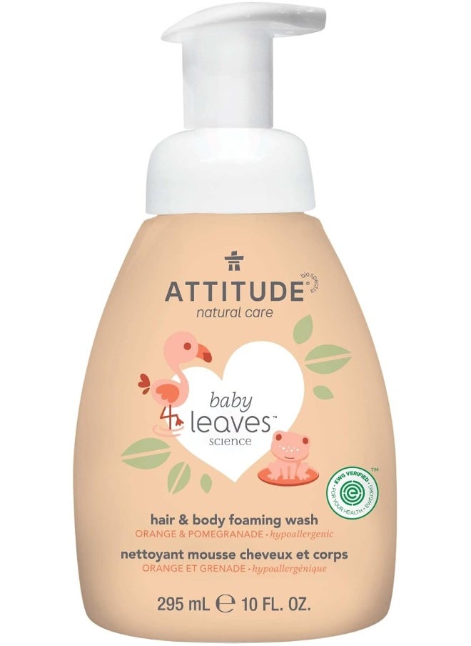 ATTITUDE Hair and Body Foaming Wash for Baby, EWG Verified, Dermatologically Tested, Vegan, Orange and Pomegranate, 10 Fl Oz