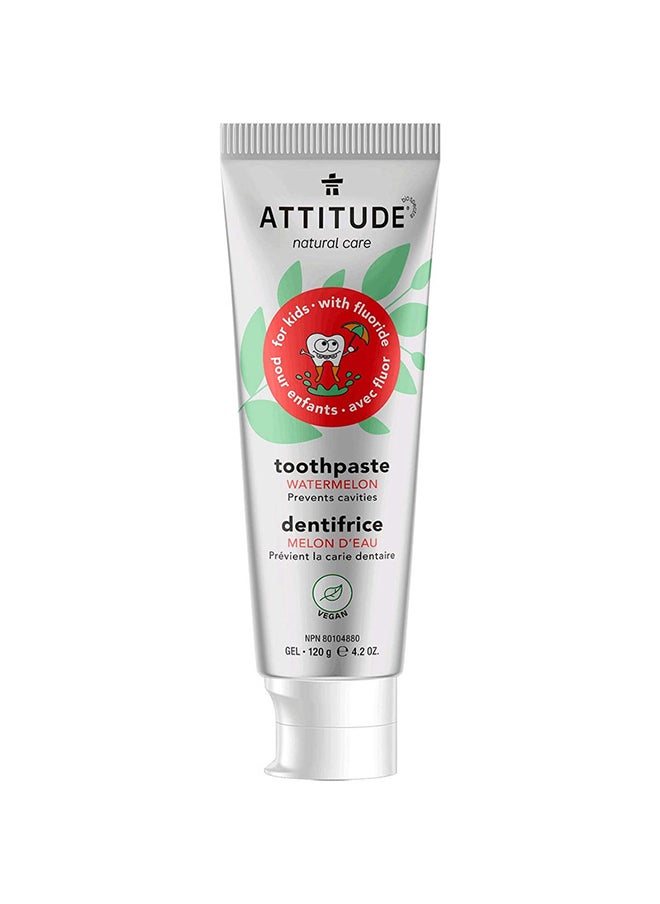 Kids Natural Toothpaste With Fluoride, Prevents Tooth Decay, Cavities, Vegan And Sugar-Free, Watermelon, 120 Grams