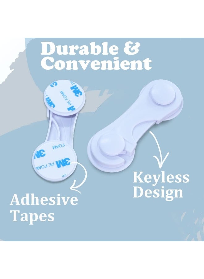 KongNai Cabinet Door Locks for Baby Proof and Child Safety, 4 Pack Cabinet Locks with Adhesive for Drawer Cupboards Fridge Closet and Pantry, Childproof Door Latch for Protecting Kids