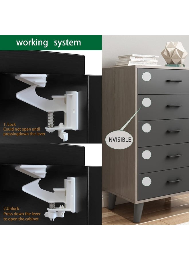 vmaisi Cabinet Locks Child Safety Latches - 12 Pack Baby Proofing Cabinets Drawer Lock with Adhesive Easy Installation - No Drilling or Extra Screws Fixed