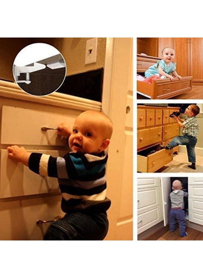 vmaisi Cabinet Locks Child Safety Latches - 12 Pack Baby Proofing Cabinets Drawer Lock with Adhesive Easy Installation - No Drilling or Extra Screws Fixed