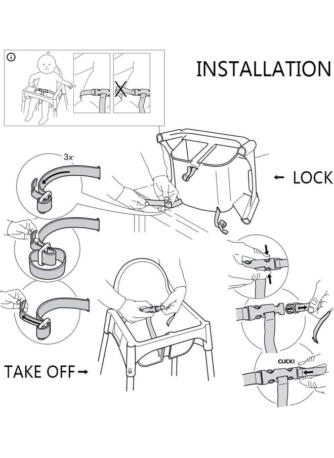 ZARPMA High Chair Straps, 3 Point Harness Straps Belt for Child Kid Chair Strap for IKEA Antilop High Chair (Grey)